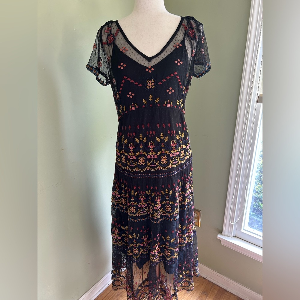 Floral Embroidered Black Dress